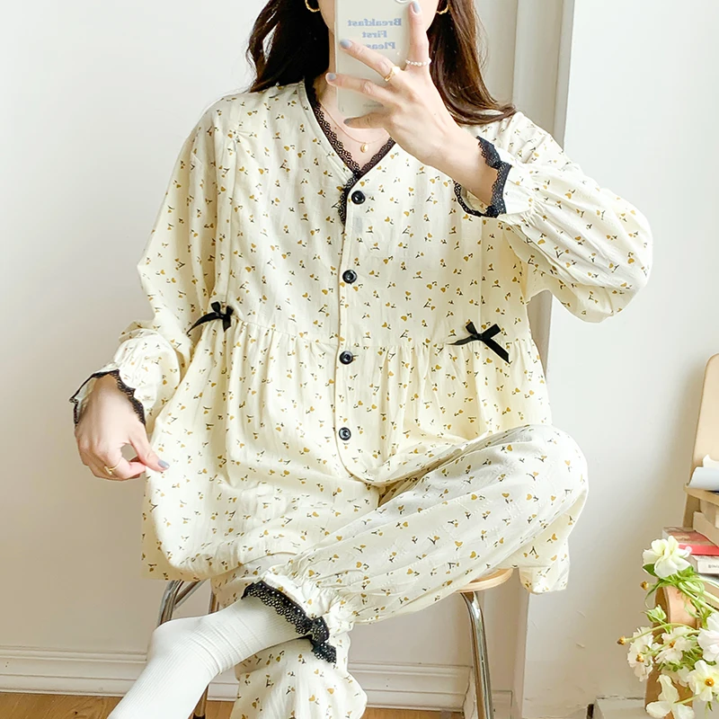 Pijama de gasa de algodón maternity – Cómoda para embarazo y lactancia - imagen 2