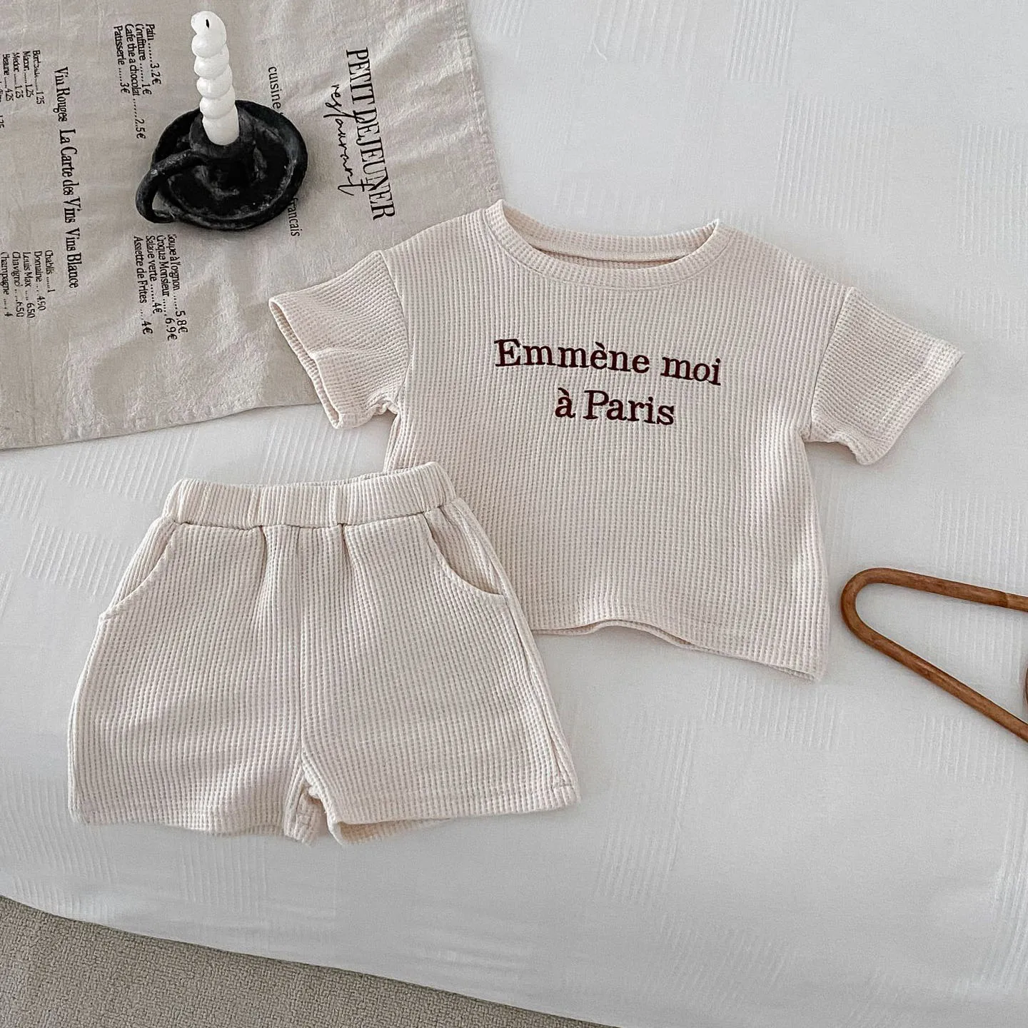Milangel Conjunto verano niño chándal bordado camiseta pantalón corto - imagen 3