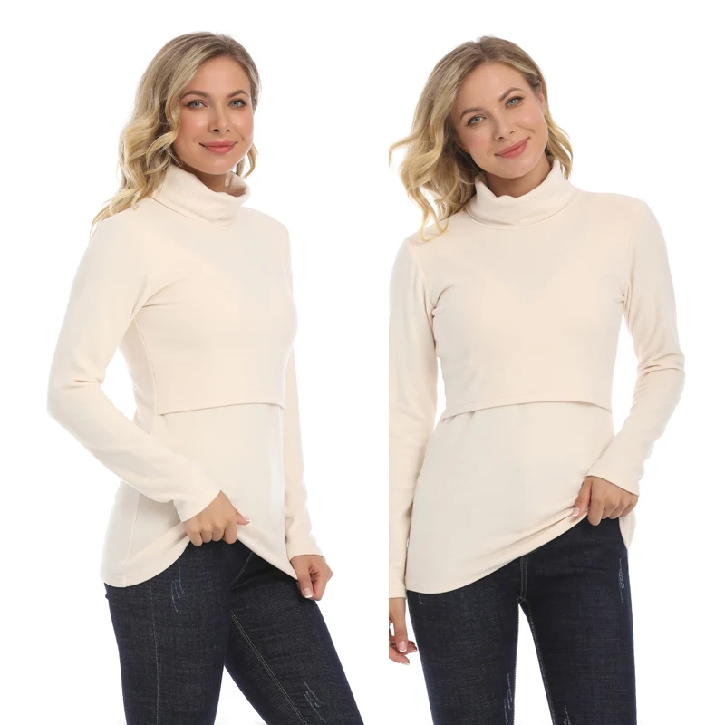 Camiseta de lactancia algodón cuello alto – Manga larga premamá