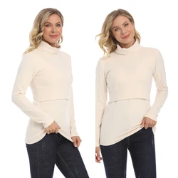 Camiseta de lactancia algodón cuello alto – Manga larga premamá