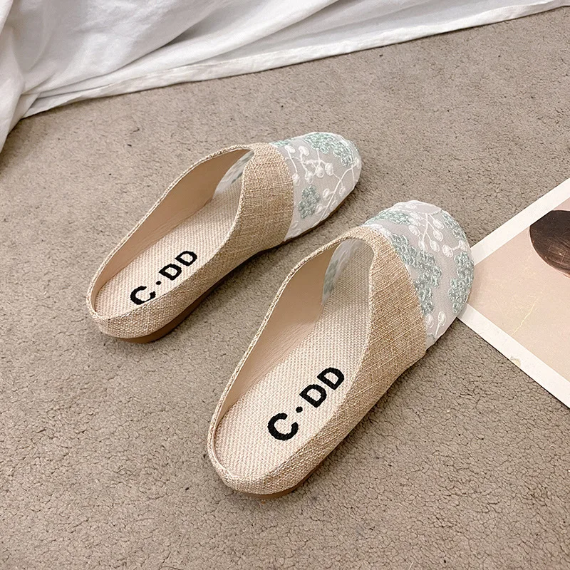 Zapatillas de lino transpirables antideslizantes planas para mujer - imagen 2