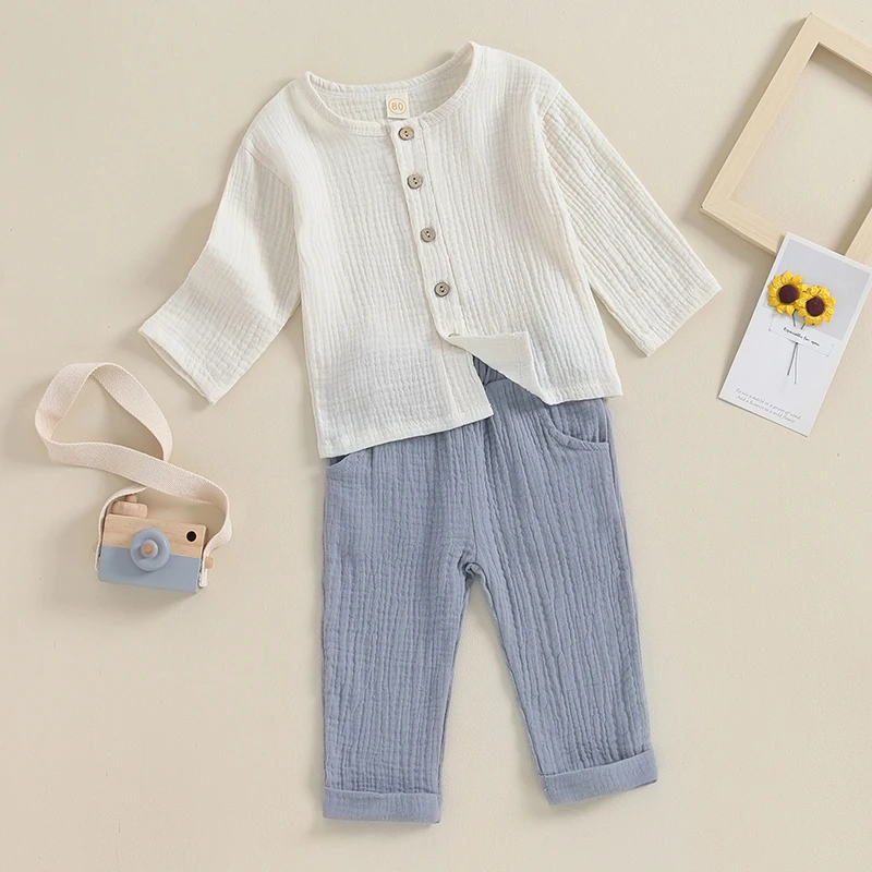 VISgogo Conjunto lino bebé con camiseta de botones