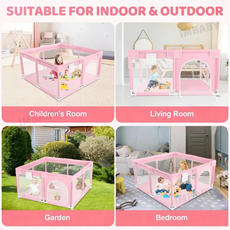 Corral de juegos para bebés rosa con barandilla de seguridad - imagen 5