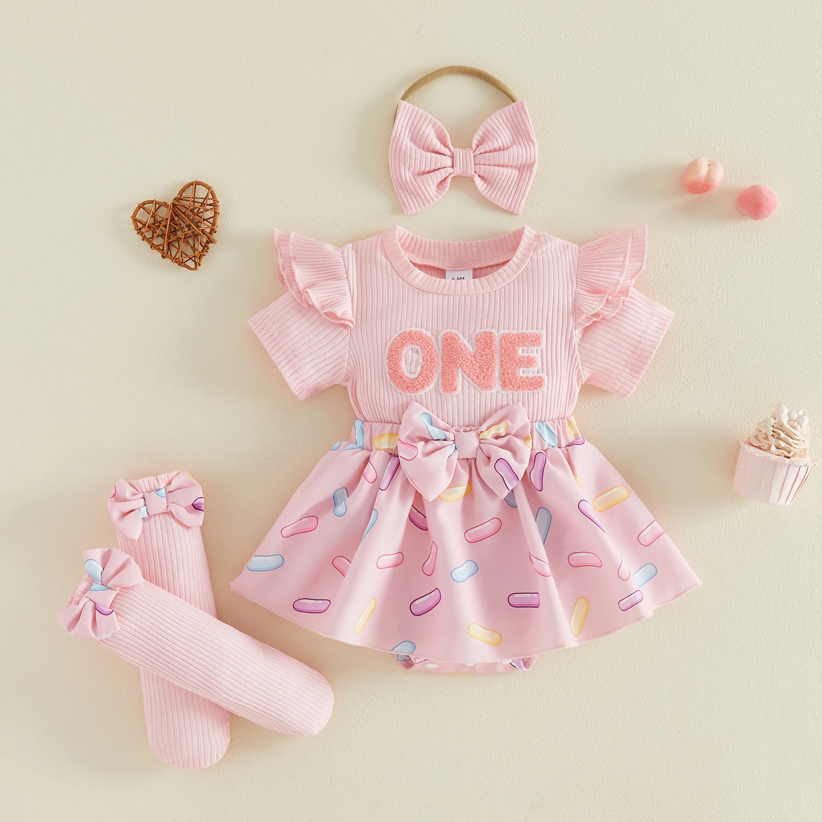 Conjunto bebé niña para cumpleaños con bordado y falda estampada - imagen 4