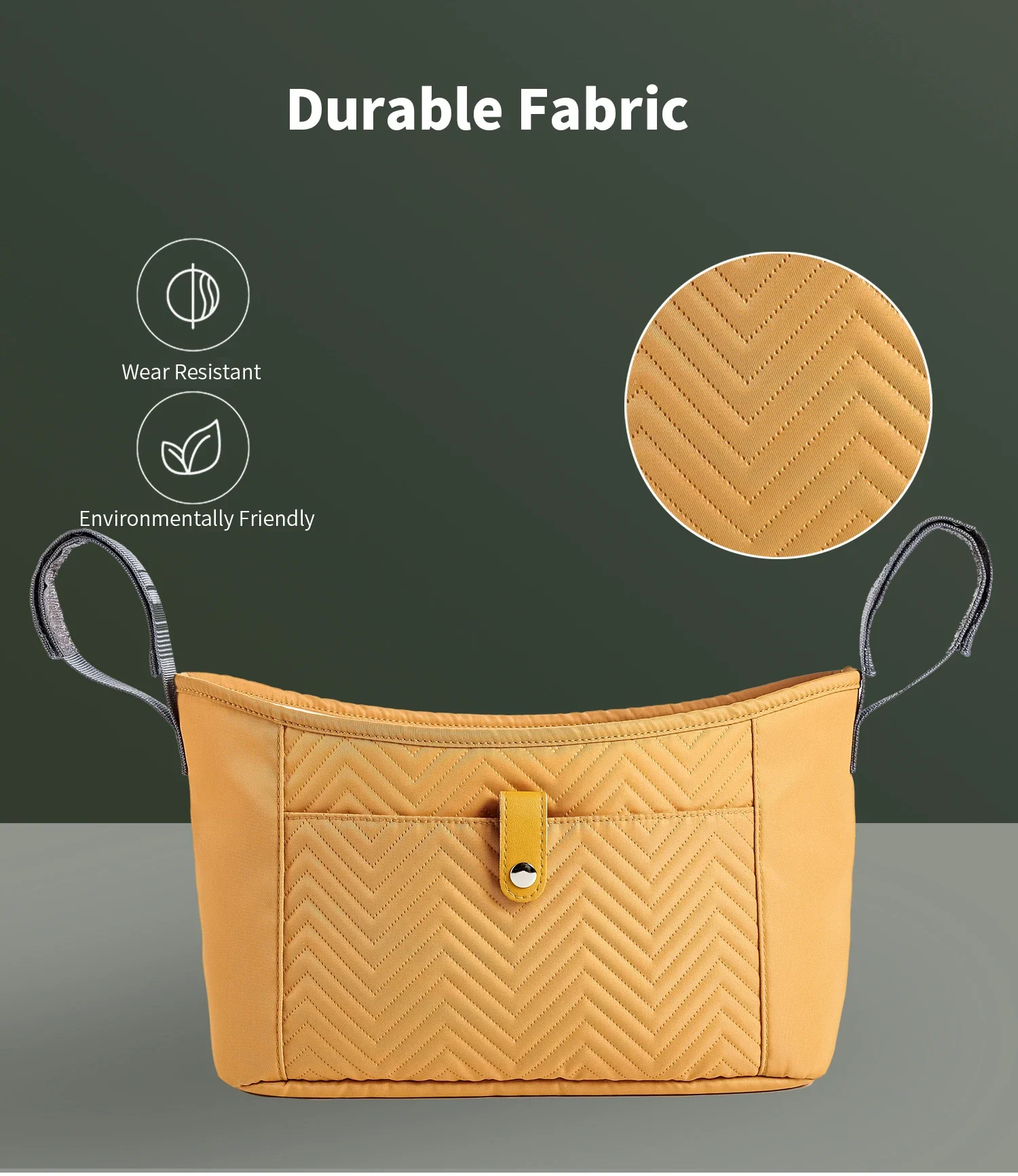 Detalle del tejido impermeable y la base reforzada de la bolsa