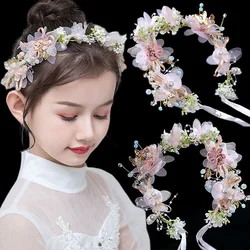 Tocado de princesa clásico con corona de perlas para niñas elegante