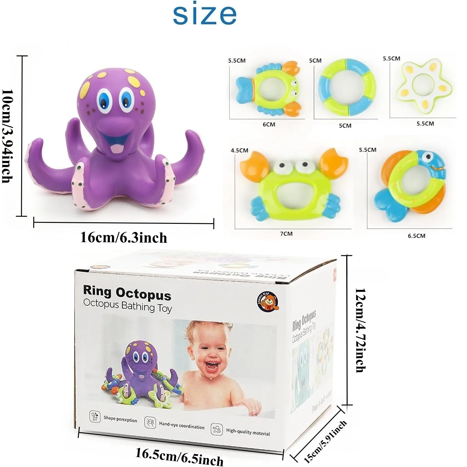Pulpo flotante de baño para niños - Juguete interactivo con anillos - imagen 2