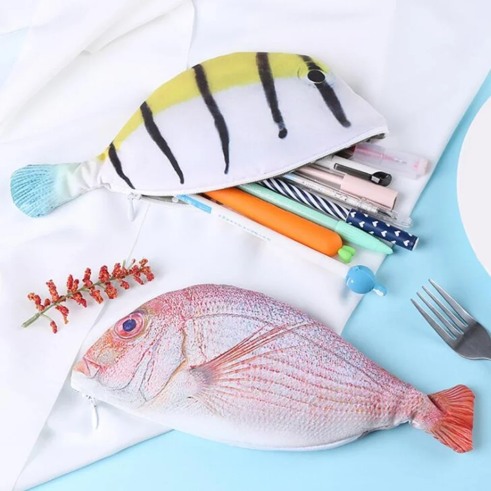 Estuche para lápices con forma de pez – Diseño kawaii infantil