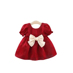 Vestido de verano para niña con lazo estilo princesa