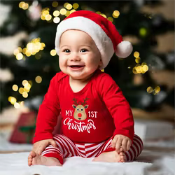 Body navideño de algodón para bebé con ciervo estampado - Unisex