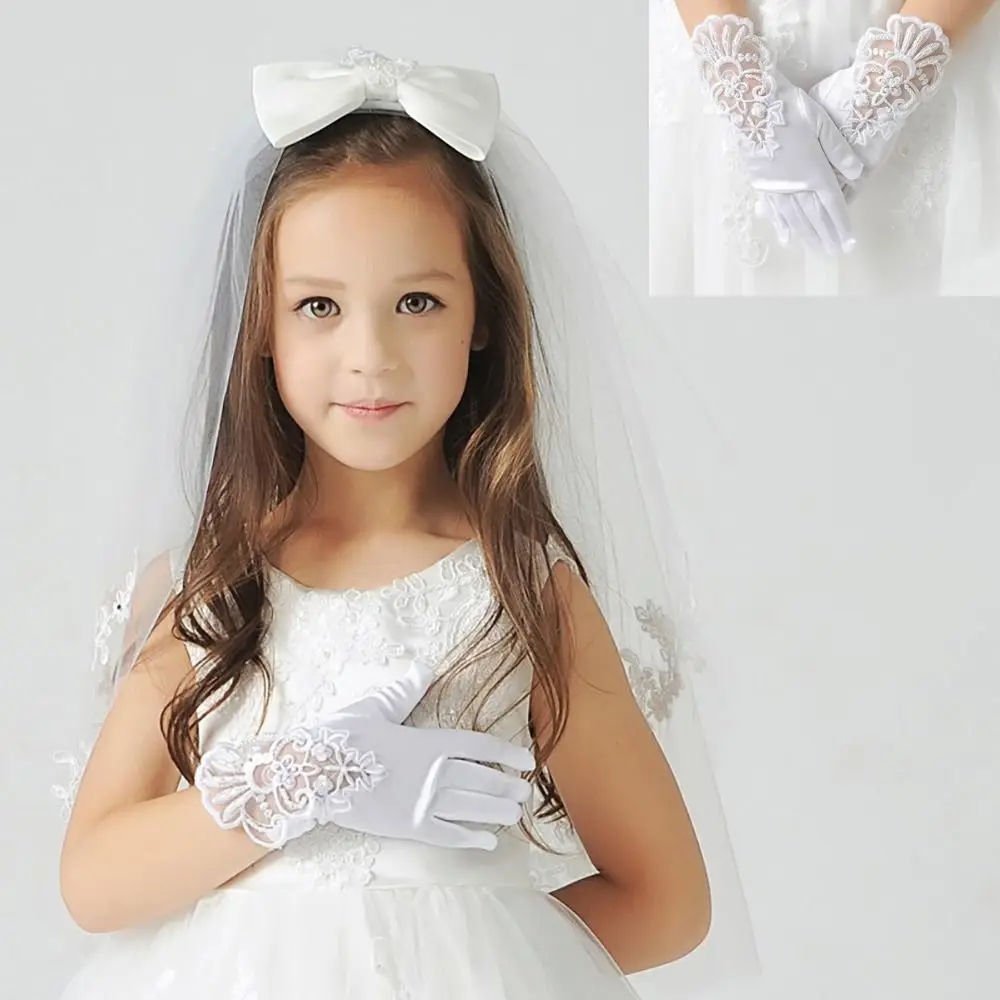 Guantes para niña de boda con flores – Estilo princesa - imagen 3