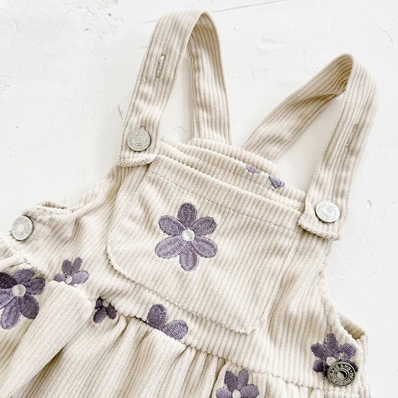 MILANCEL vestido de bebé de otoño con bordado floral morado tirantes - imagen 5