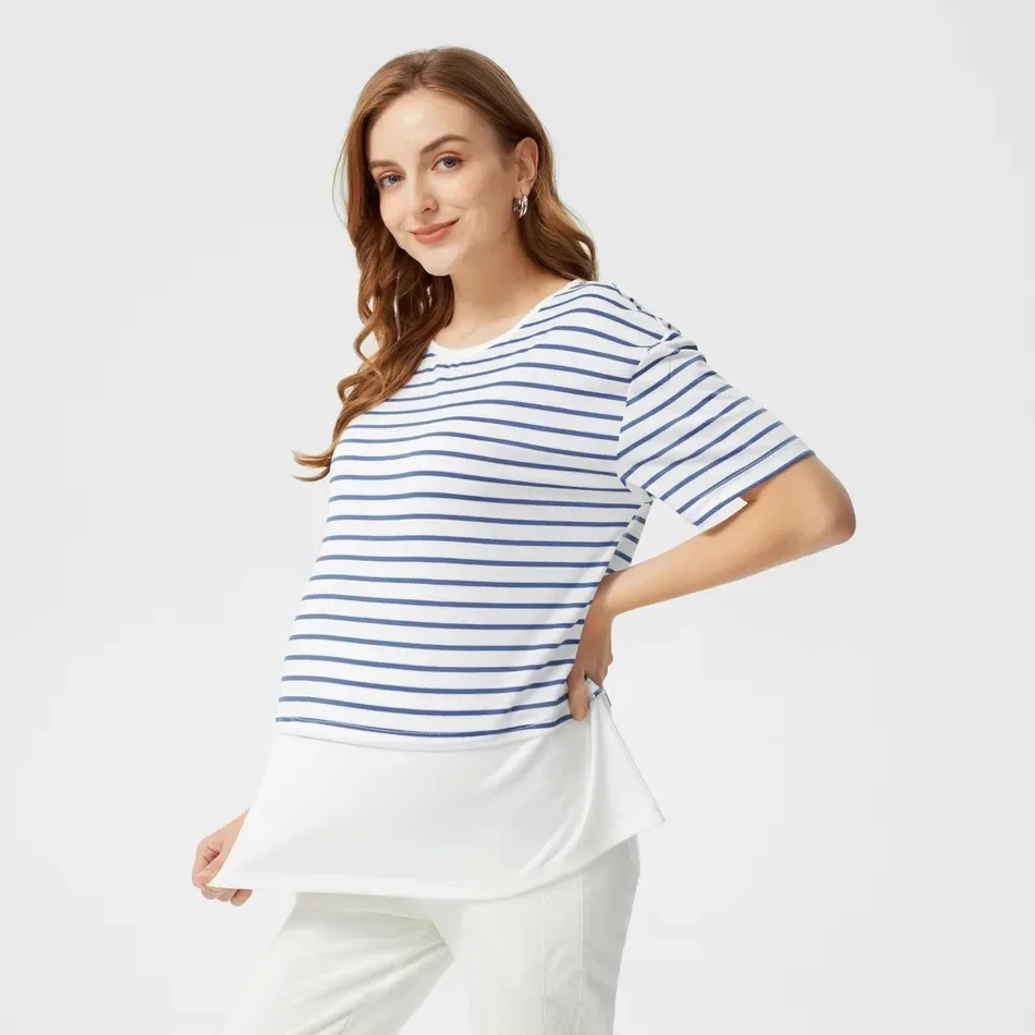 Camiseta de maternidad rayada con apertura para lactancia, manga corta - imagen 4