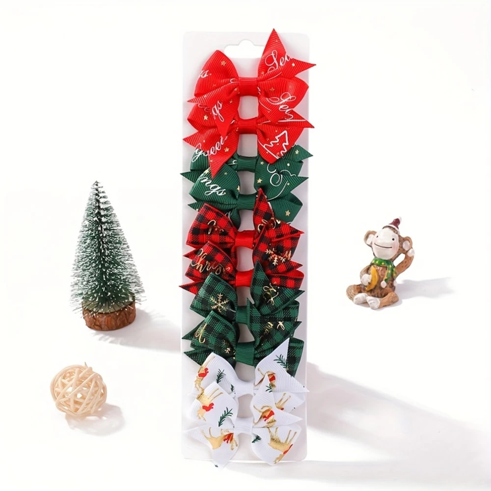 Pinzas y lazos navideños para cabello infantil – Santa Claus y cinta