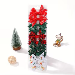 Pinzas y lazos navideños para cabello infantil – Santa Claus y cinta