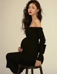 Vestido de maternidad largo de punto sin espalda para sesión