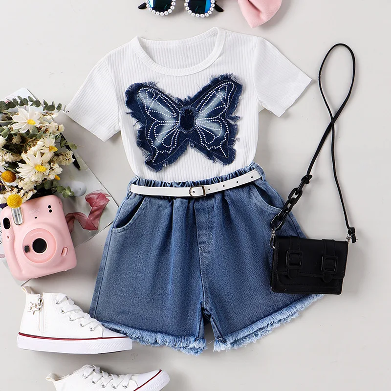 Conjunto Boutique niña – Top algodón con mariposas y shorts denim - imagen 3