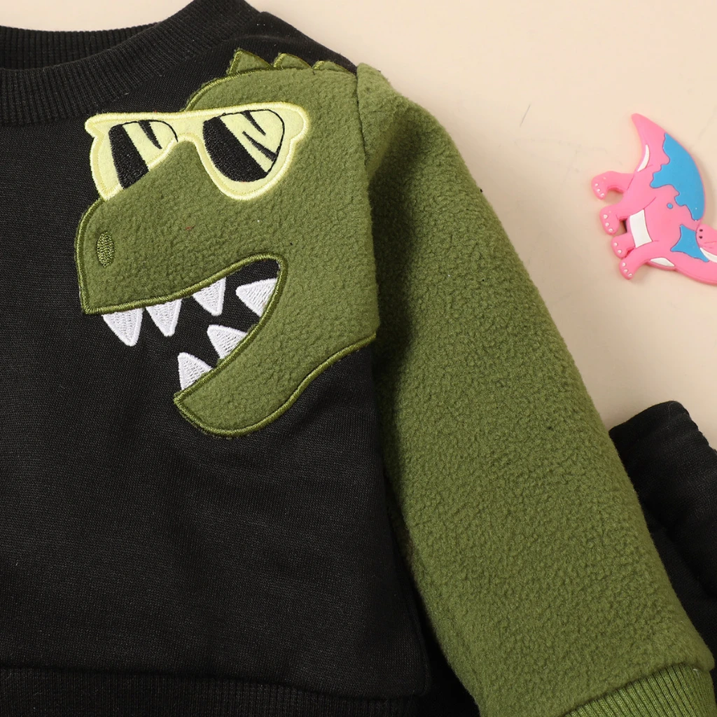 Conjunto bebé 3-24 meses: suéter negro con dinosaurio y pantalón - imagen 4