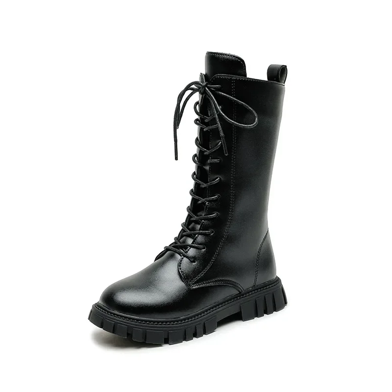Botas niña cordones estilo británico cuero terciopelo invierno - imagen 3