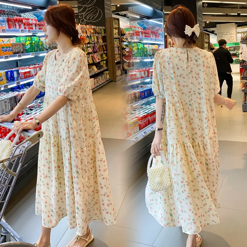Vestido de maternidad largo de gasa con estampado floral