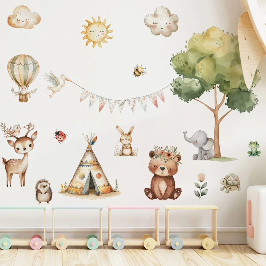 Pegatina pared animales del bosque infantil – ciervo conejo oso - imagen 5