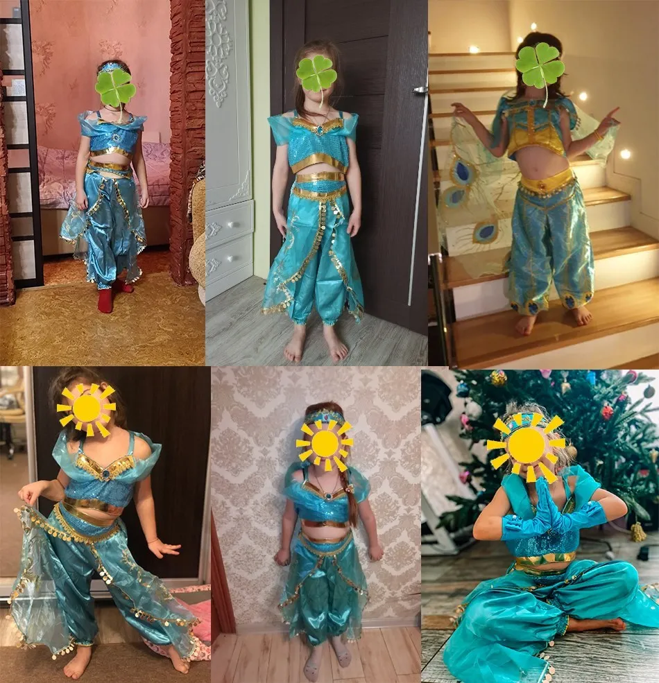 Vestido de princesa jazmín con falda verde y dorados