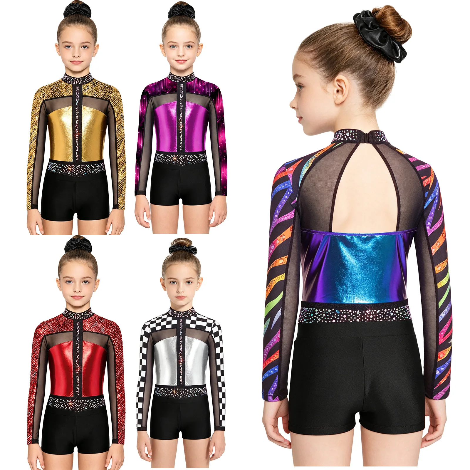Conjunto de ballet con lentejuelas para niñas, shorts y manga larga - imagen 2