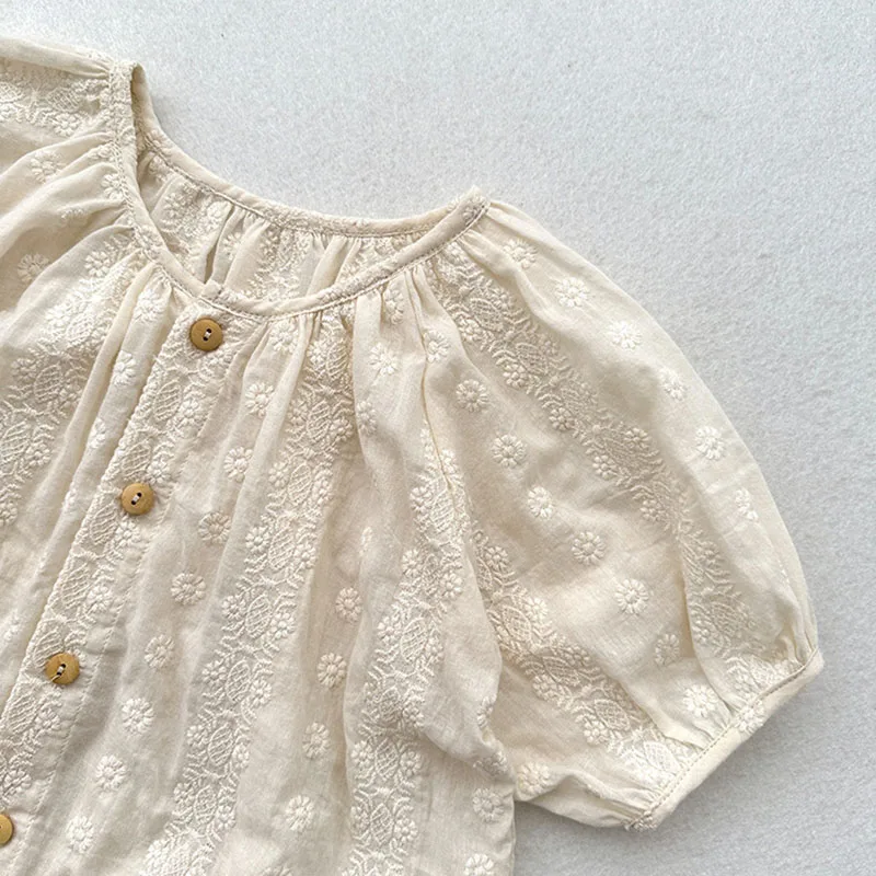 Camisa de algodón bordada floral para niños – Manga corta de verano - imagen 2
