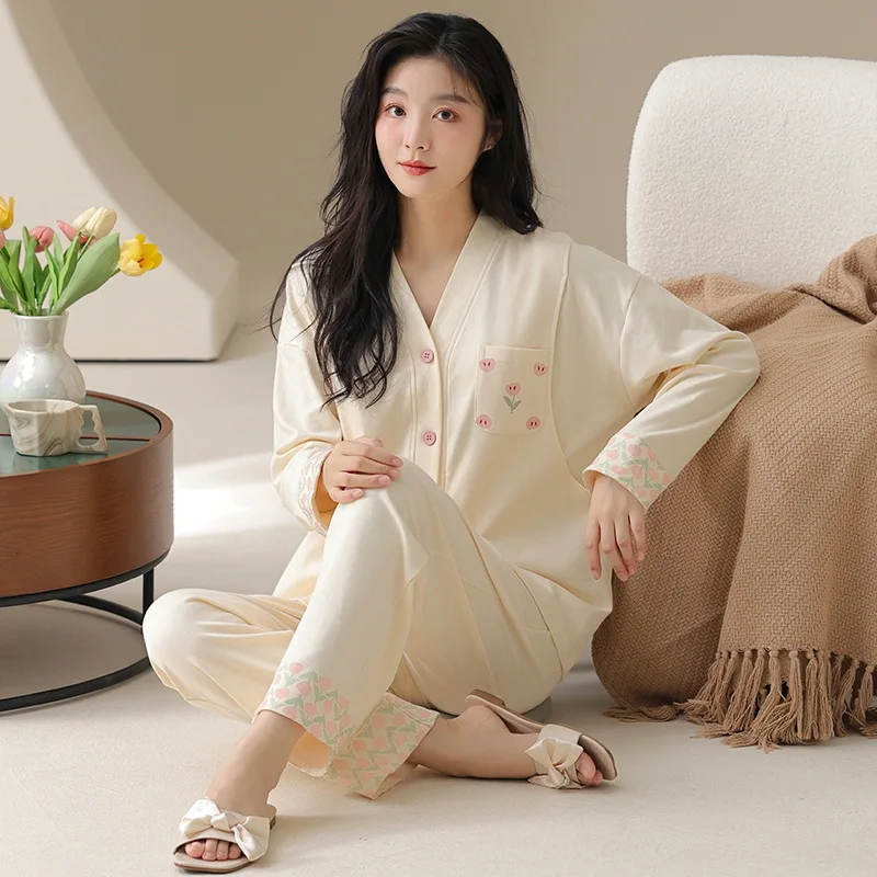 Pijama de lactancia de algodón para embarazadas – Otoño y primavera - imagen 3