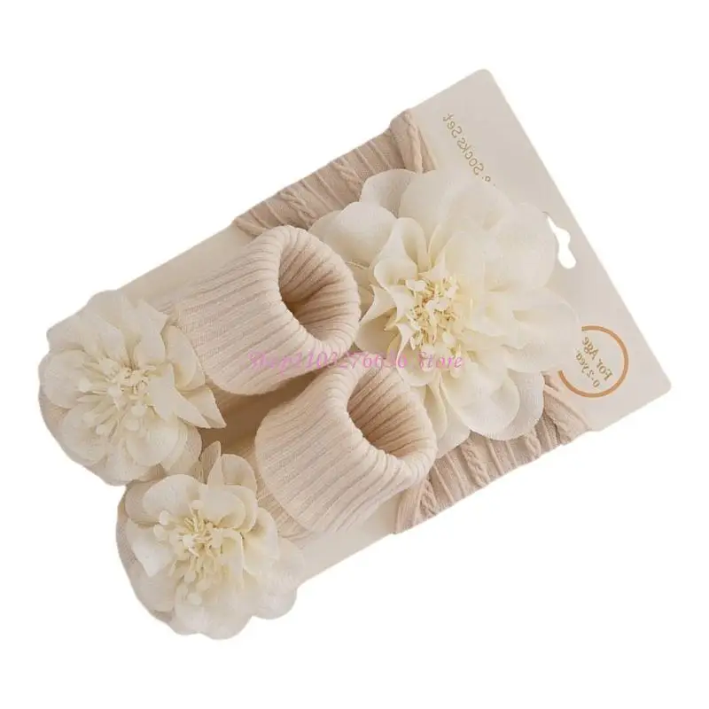 R6FD Calcetines para bebé con flores y diadema elegante regalo - imagen 4
