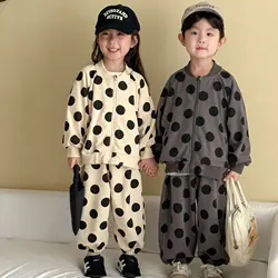 Conjunto bebé niña otoño: suéter lunares, camisa y pantalón algodón
