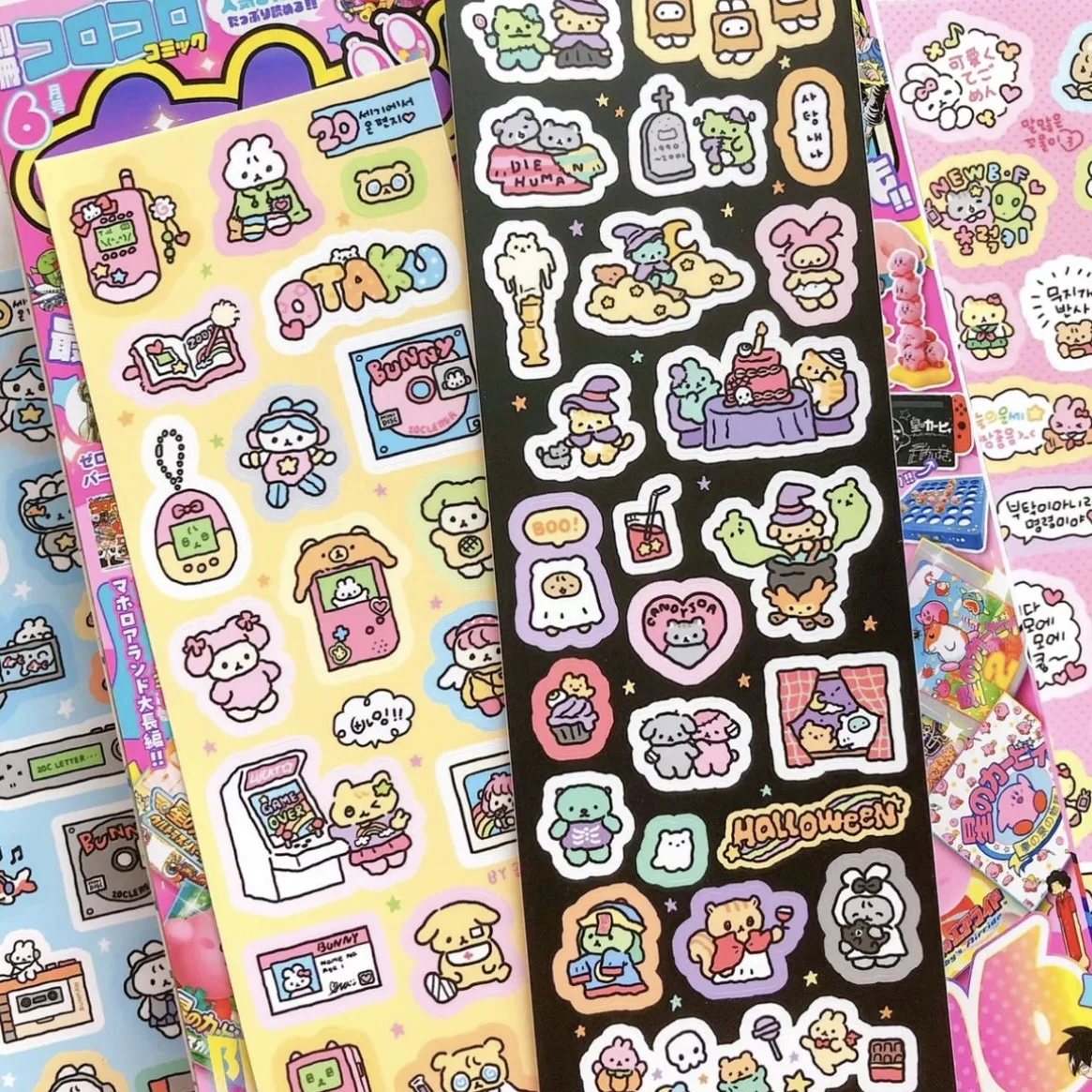 Pegatinas coreanas de conejo con diseño grafiti sobre fondo de papel
