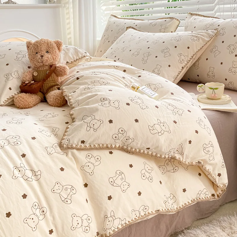 Juego de ropa de cama de algodón para cuna de niña con osito - imagen 4