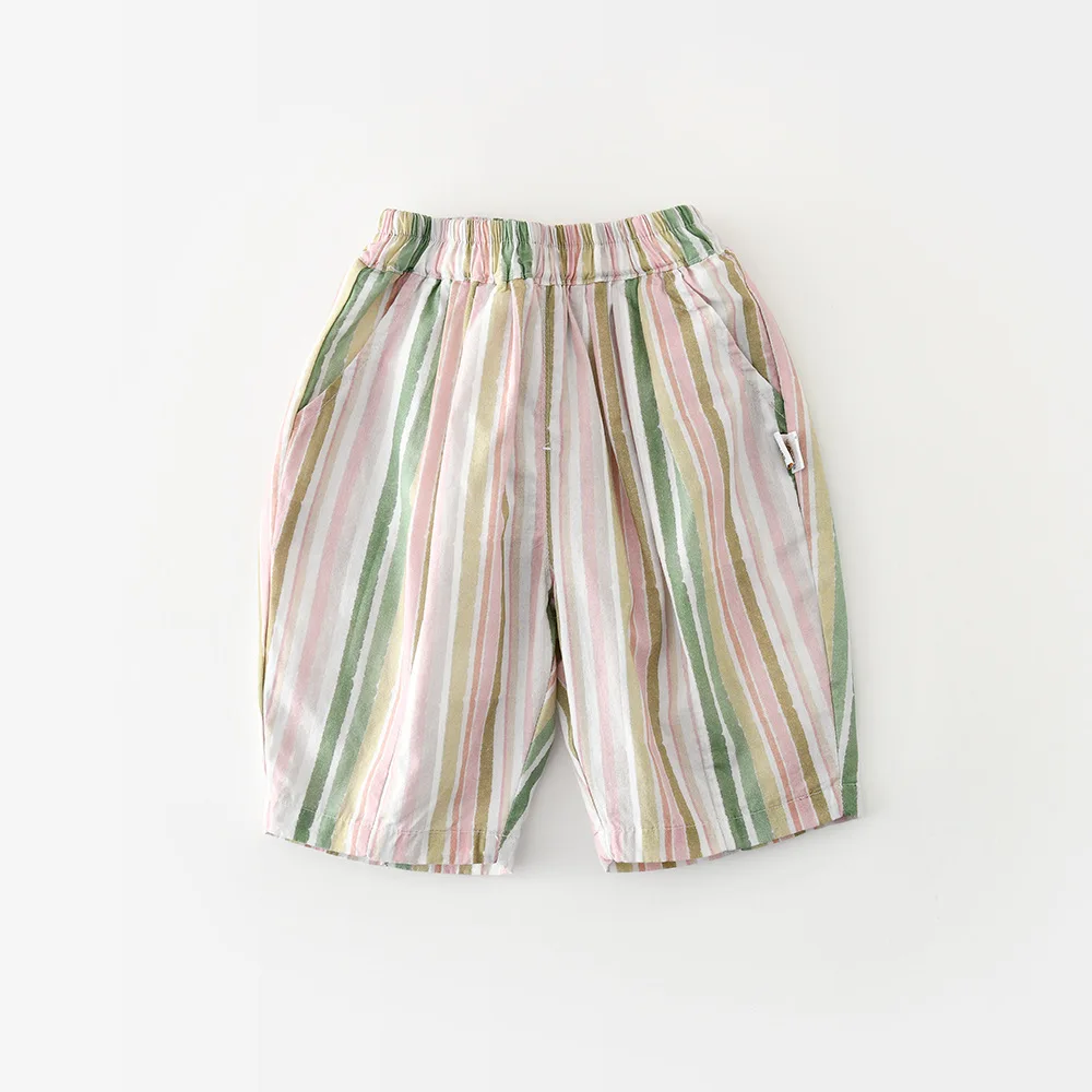 Pantalones anchos de niña veraniegos con rayas coloridas finas - imagen 4
