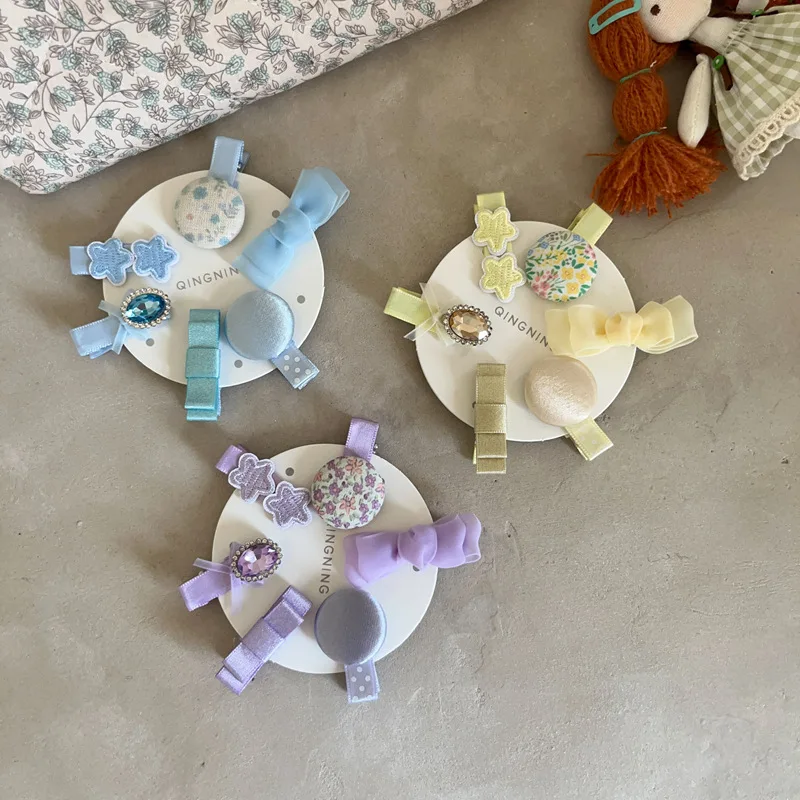 Pinzas de pelo con lazo floral y horquillas laterales para niñas - imagen 5