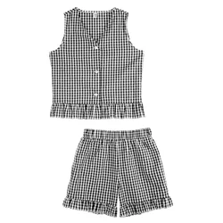 Conjunto de niña a cuadros verano con camisa sin mangas y bermudas