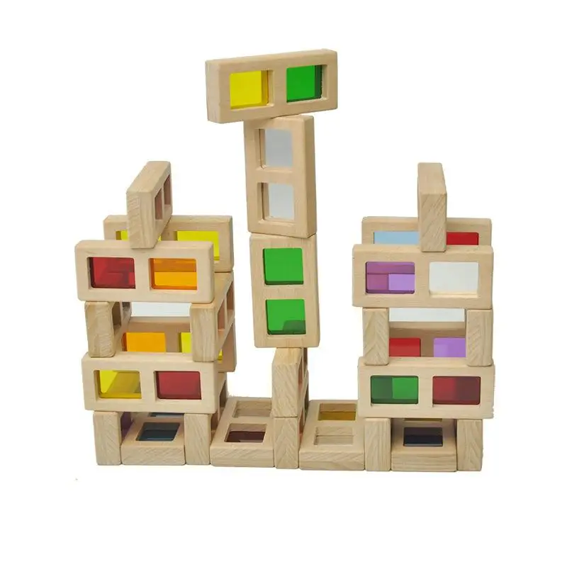 Bloques de construcción madera arcoíris educativos para preescolar - imagen 5