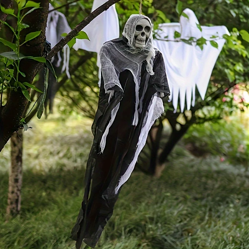 Decoración colgante Halloween en gasa con calavera realista - imagen 5
