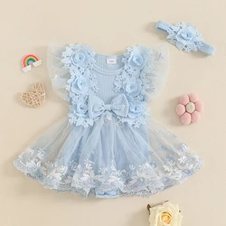 VISgogo vestido niña bordado con flores y falda de malla
