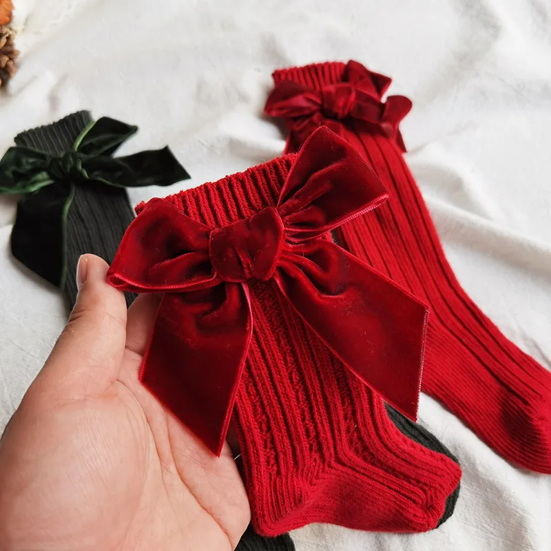 Calcetines navideños para bebé: tobilleros de punto grueso con lazo