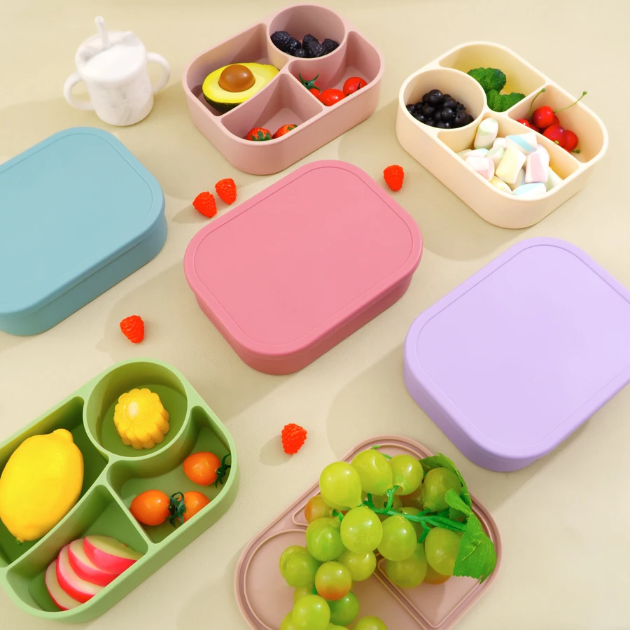 Fiambrera de silicona infantil con cuatro compartimentos – Plato portátil para bebé - imagen 4
