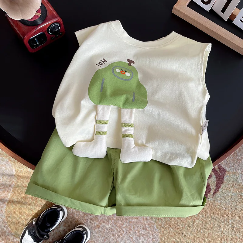 Conjunto verano bebé niño algodón con estampado dibujos sin mangas - imagen 2