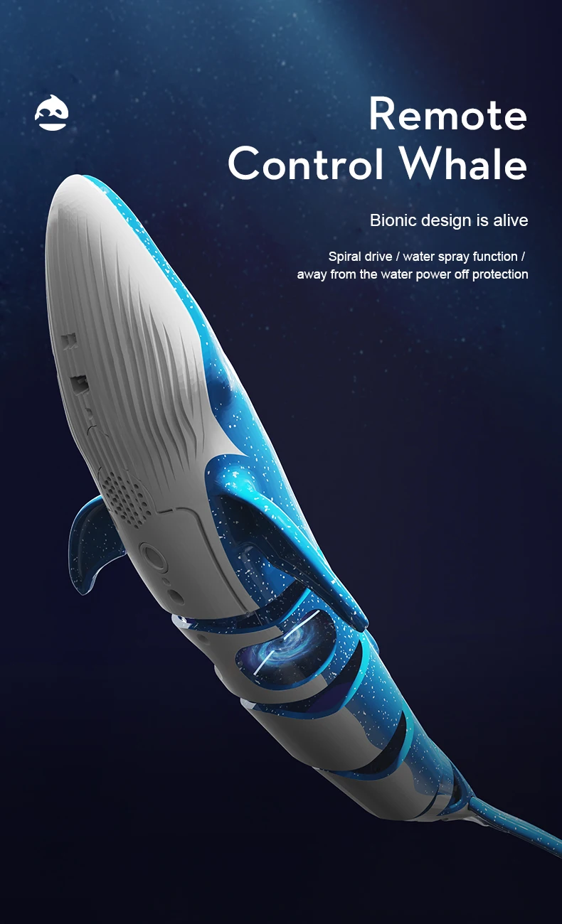 Ballena RC con control remoto en el agua