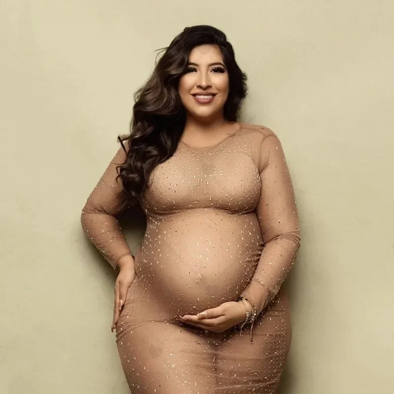 Vestido premamá de malla elástica para sesiones de fotos - imagen 5