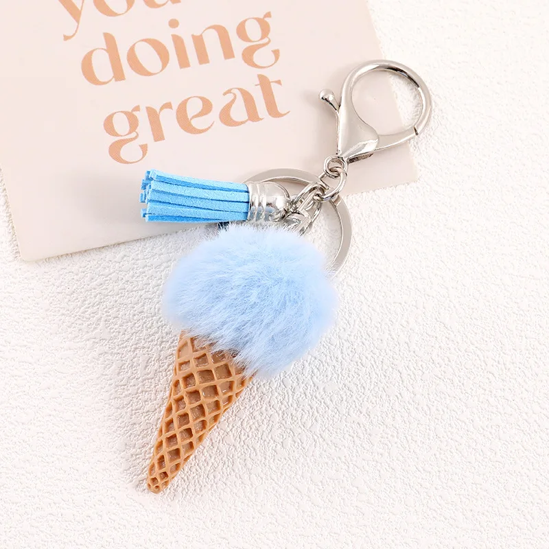 Llavero de peluche helado con pompones para niña