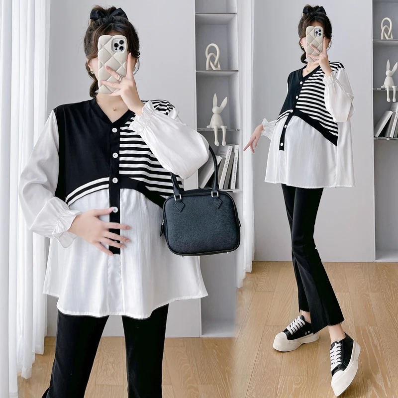 Blusa de embarazo patchwork suelta estilo coreano - imagen 4