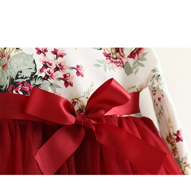 Vestido tutú navideño floral niña manga larga con volantes - imagen 2