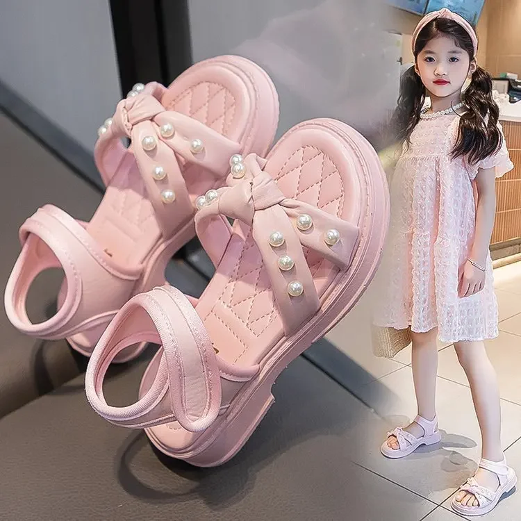 Sandalias de niña con nudo antideslizante, estilo princesa y perlas - imagen 4