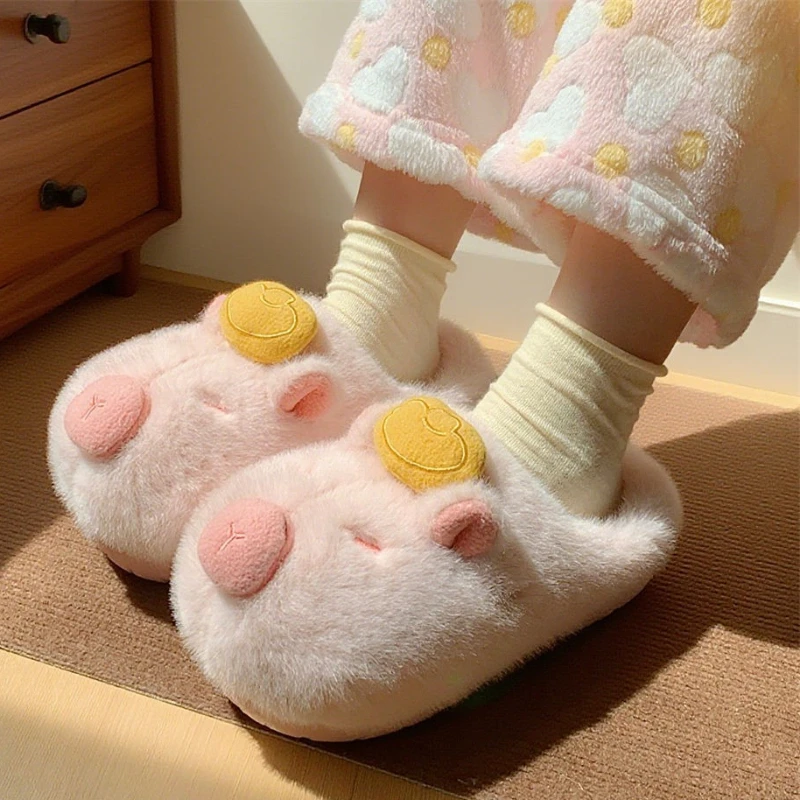 Pantuflas antideslizantes de felpa con capibara para casa, invierno - imagen 4