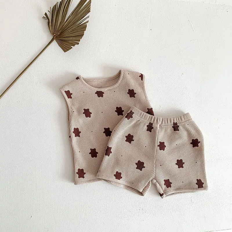 Milangel conjunto bebé verano oso gofres chaleco pantalones cortos - imagen 3
